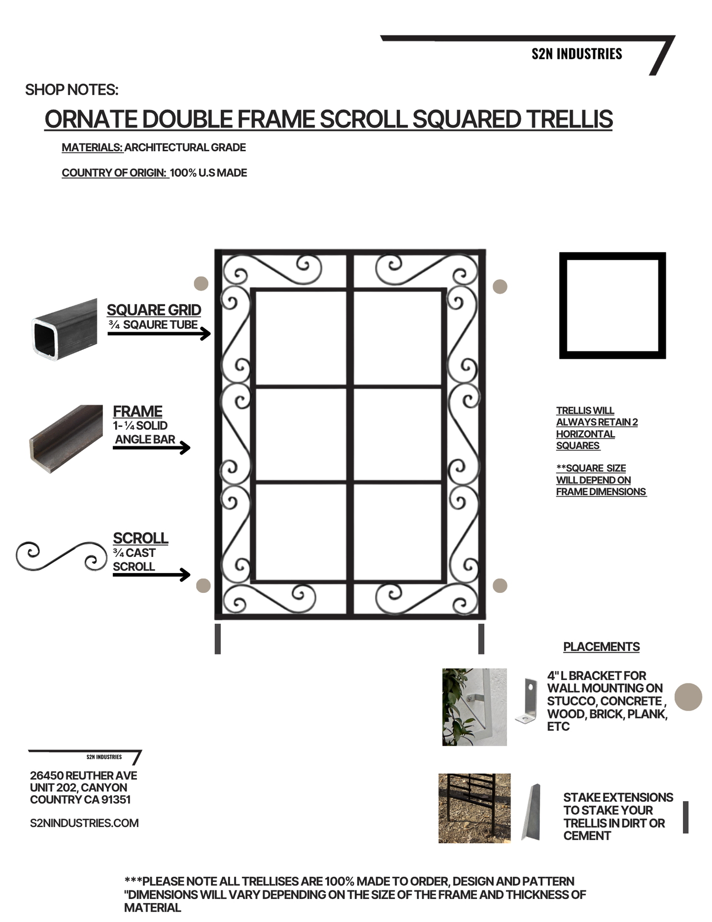 Spanish Scroll Square Wall Trellis