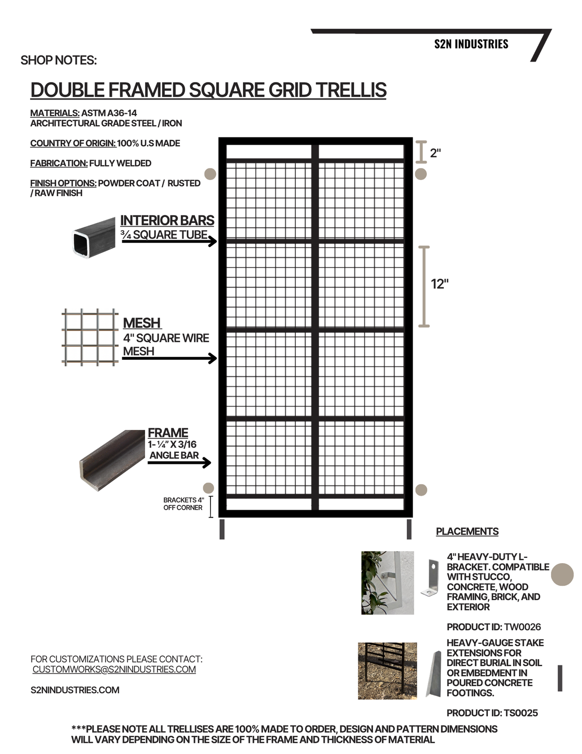 Tall Double Framed Square Grid Wall Trellis