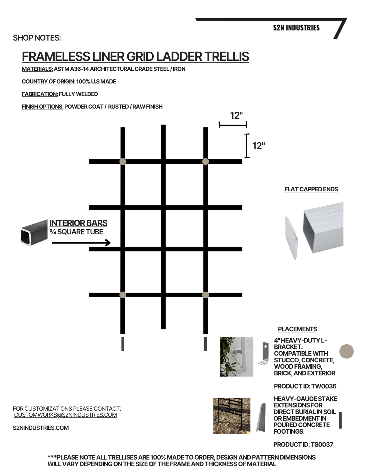 Custom Size Frameless Ladder Trellis - Wall Mounted