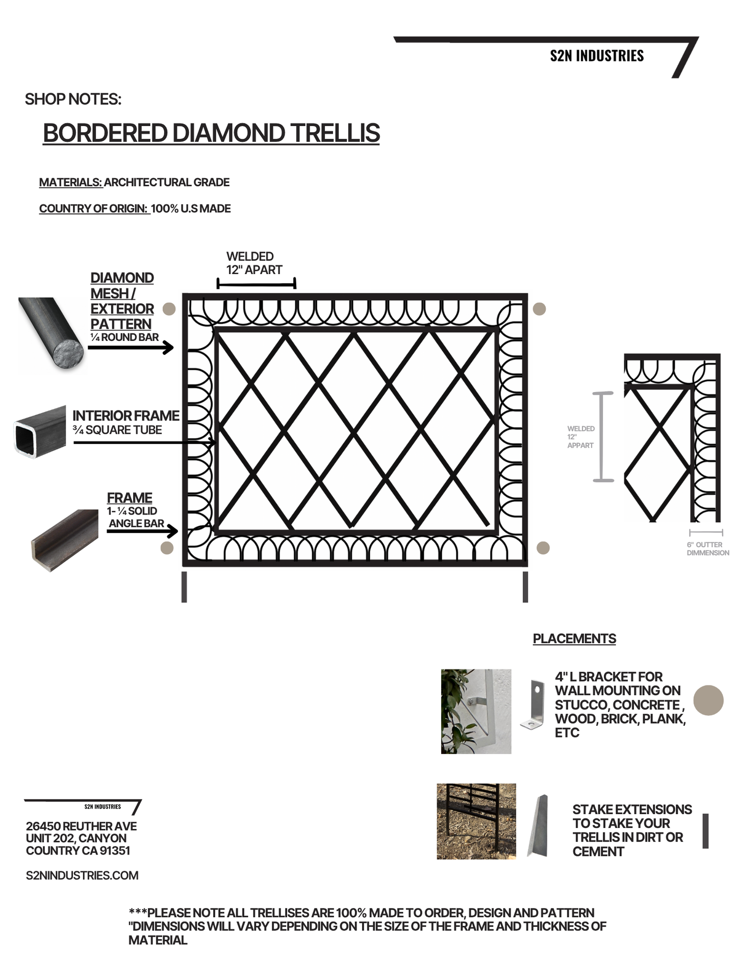 Ornamental Diamond Metal Garden Trellis