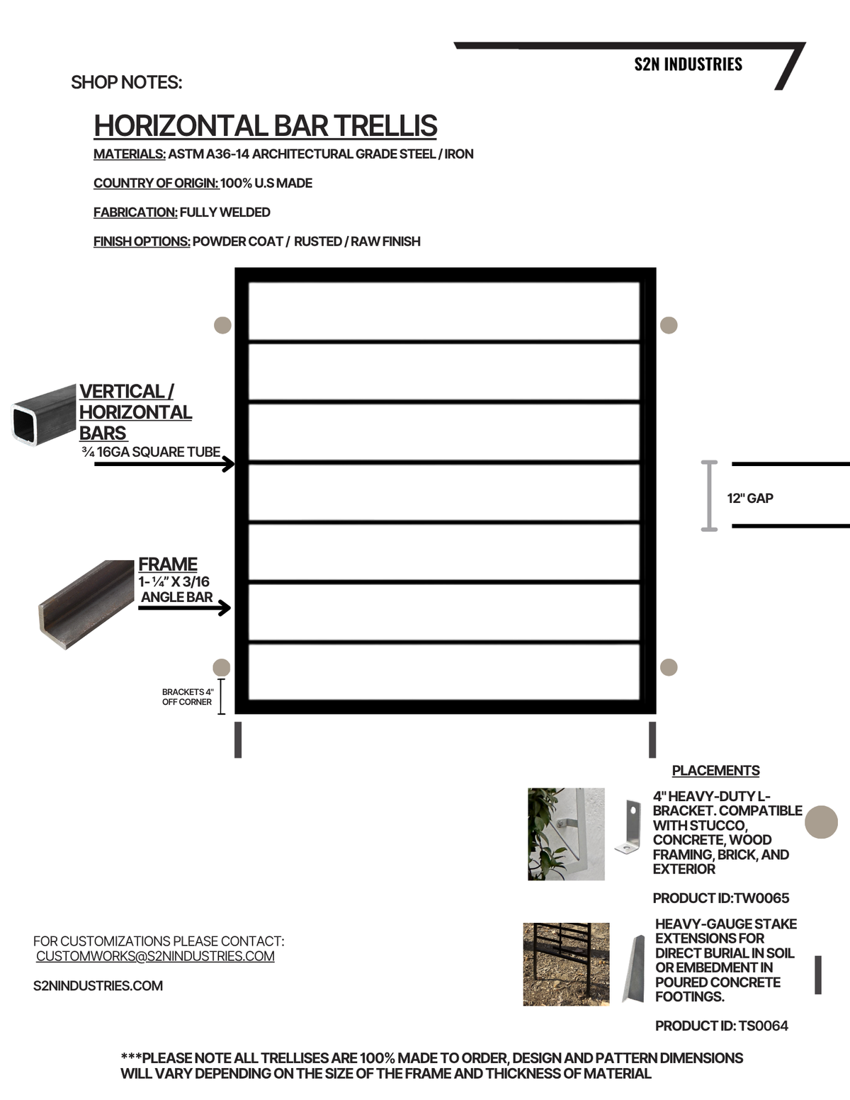Horizontal Bar Freestanding Trellis