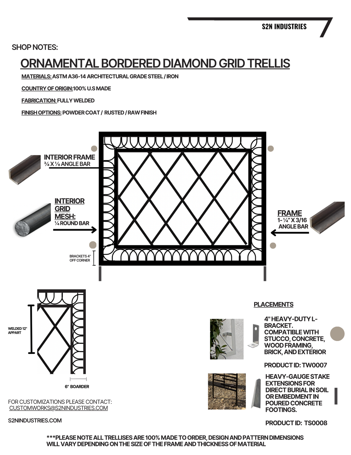 Ornamental Bordered Diamond Grid Trellis Fence