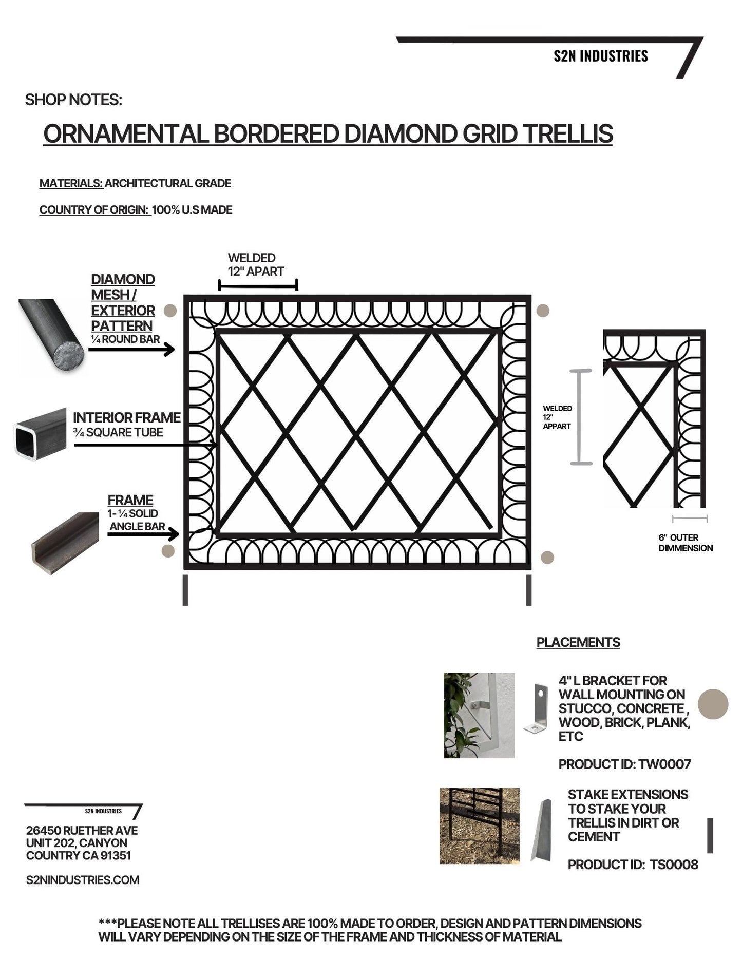Bordered Ornamental Diamond Grid Trellis