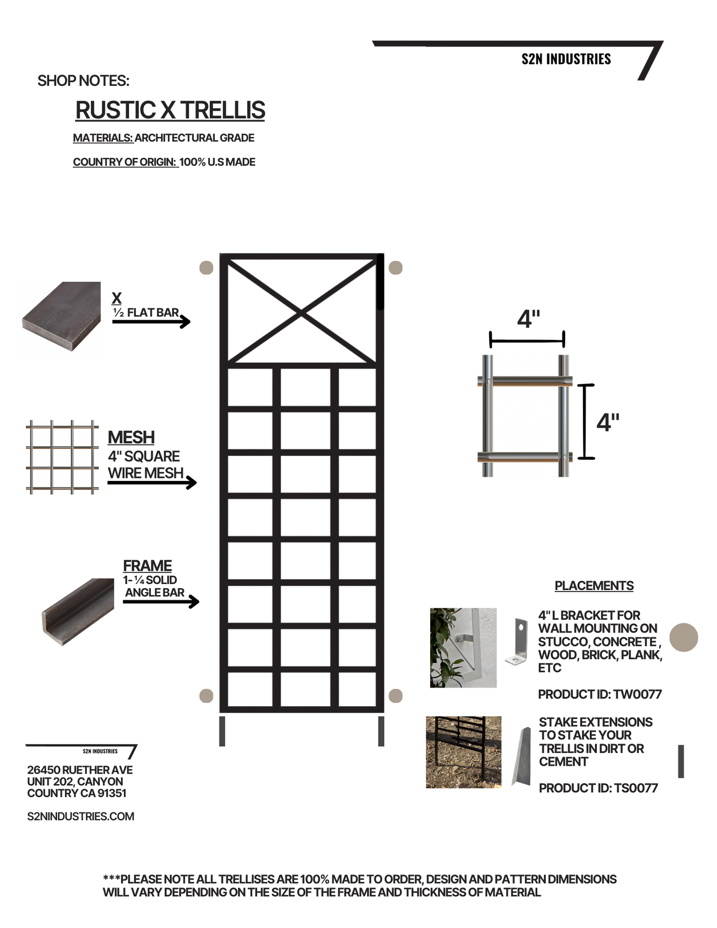Rustic X Style Planter Trellis Wall Mounted