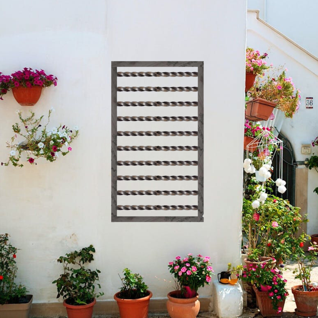 twisted bar iron trellis for outdoor wall