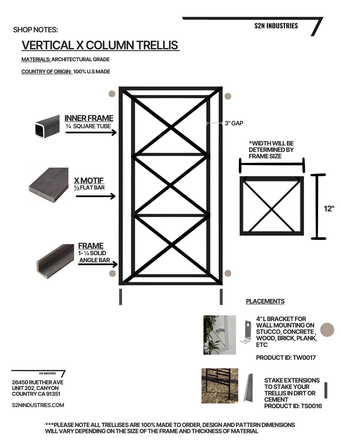 Vertical X Column Planter Trellis