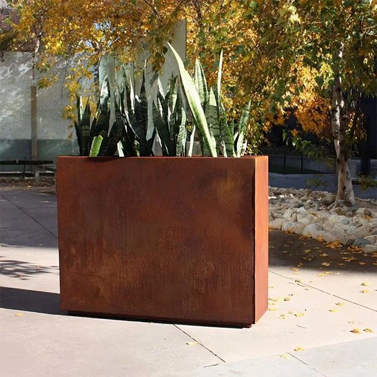 rusted rustic tall rectangular planter