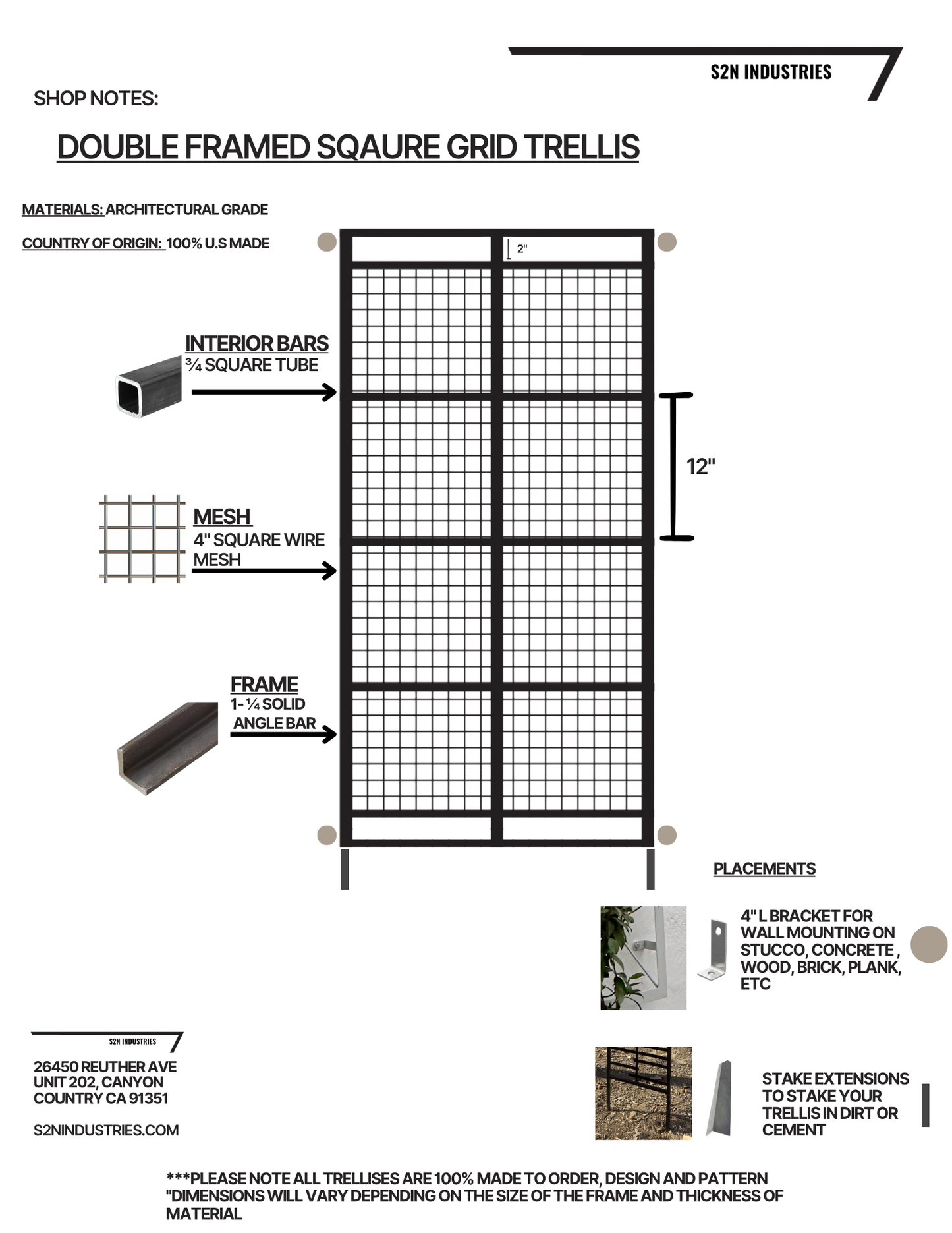 Tall Double Framed Square Grid Trellis