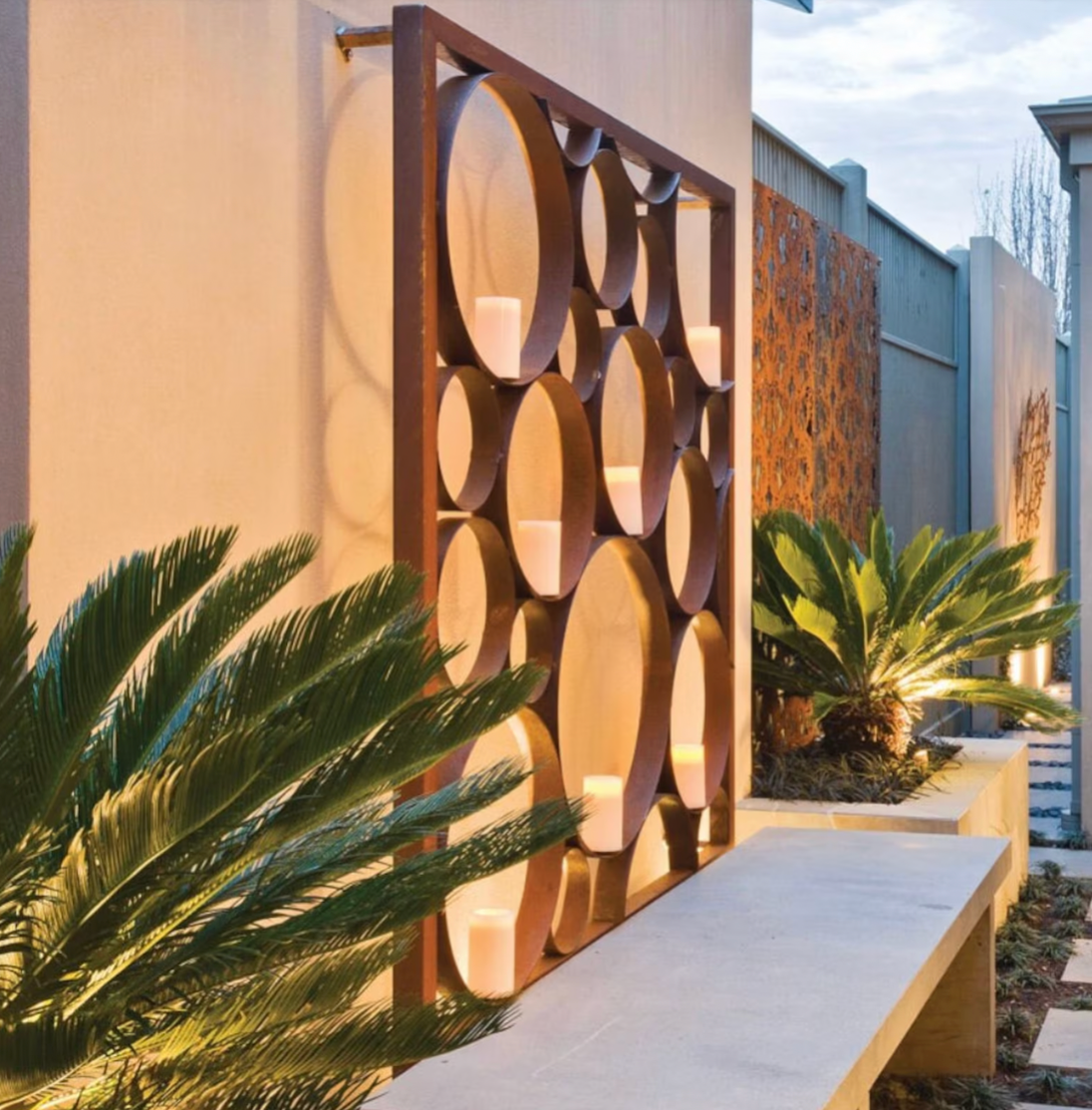 modern wood trellis Modern Circular Abstract Outdoor Trellis Fence, Circular Design Metal Garden Trellis, 7x2