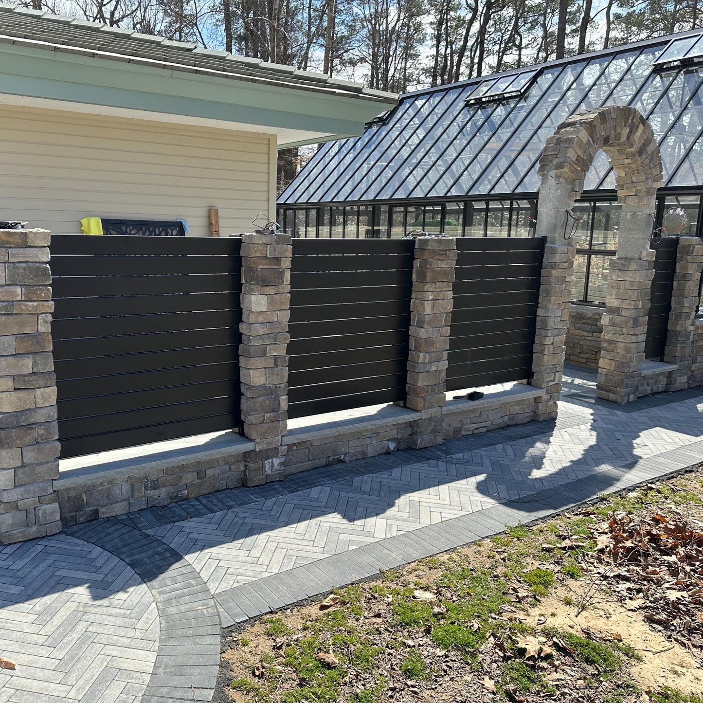Modern Horizontal Slate Metal Panel Fence