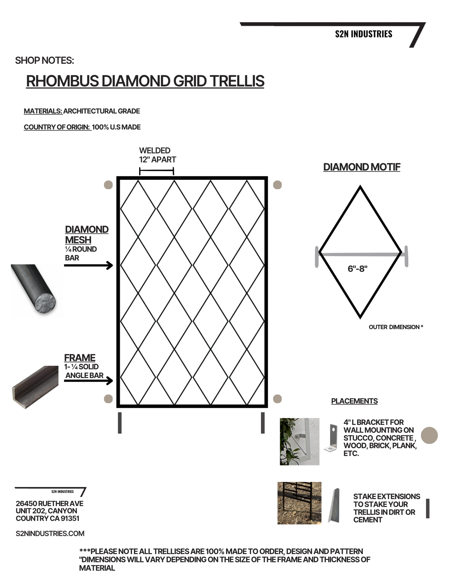 Heavy Gauge Rhombus Stand Alone Trellis