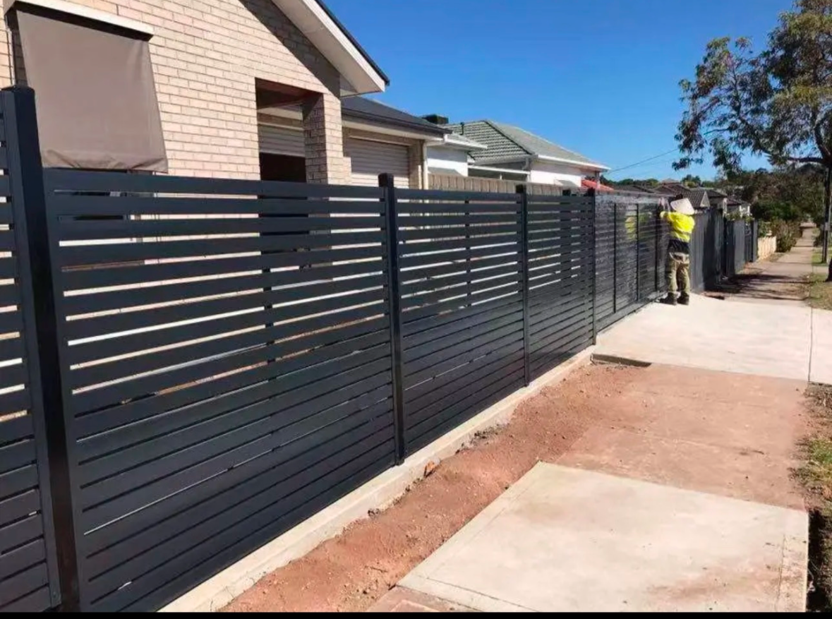 Modern Horizontal Slate Metal Panel Fence