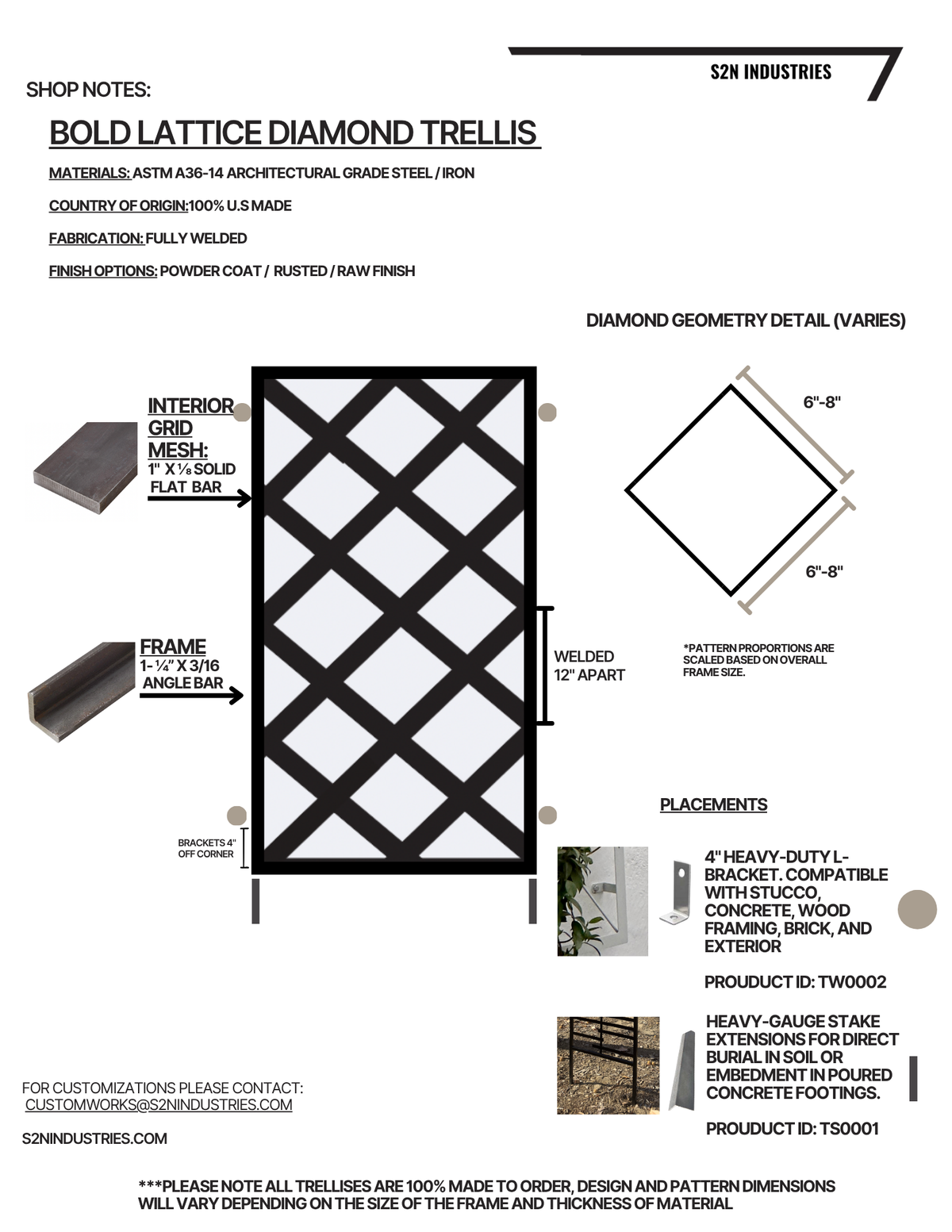 100% Solid Bold Metal Diamond Grid Trellis Fence
