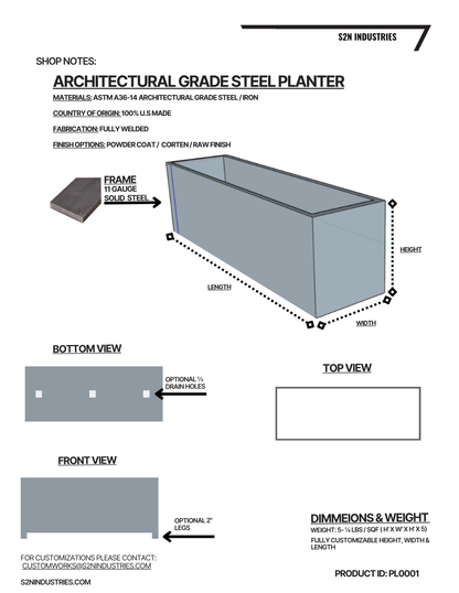Architectural Grade Solid Metal Planter Box