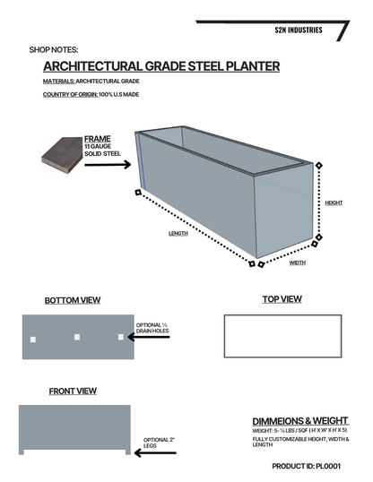 Architectural Grade Solid Metal Planter Box