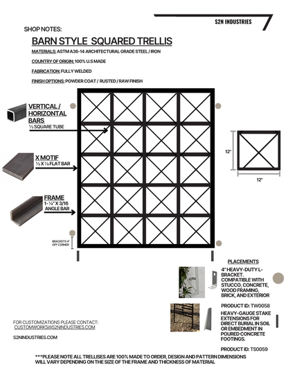 Barn Style Squared Garden Trellis Wall Mounted