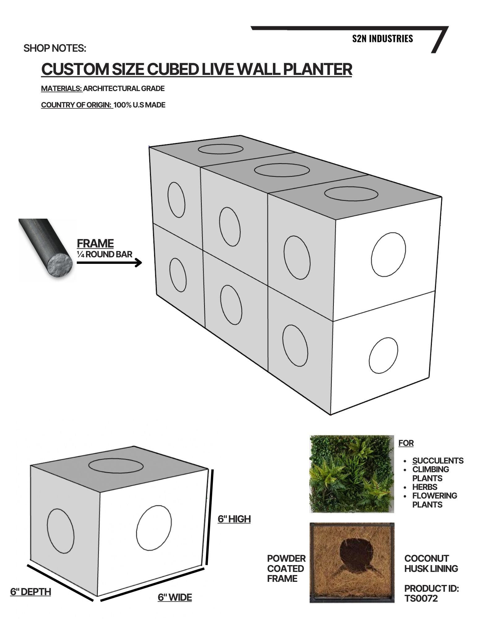 Live Wall Custom Size cubed Planter