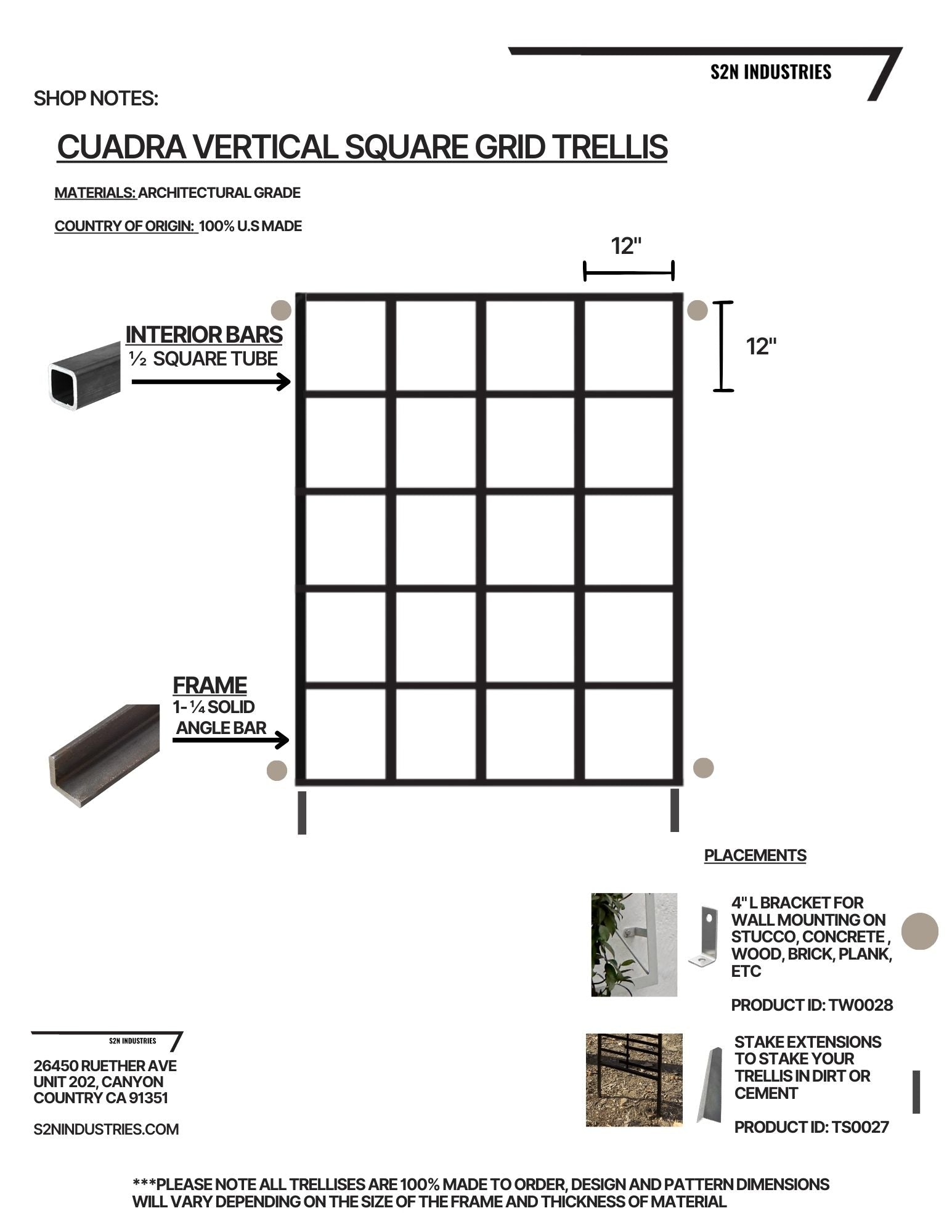 Vertical Cuadra Square Grid Trellis 