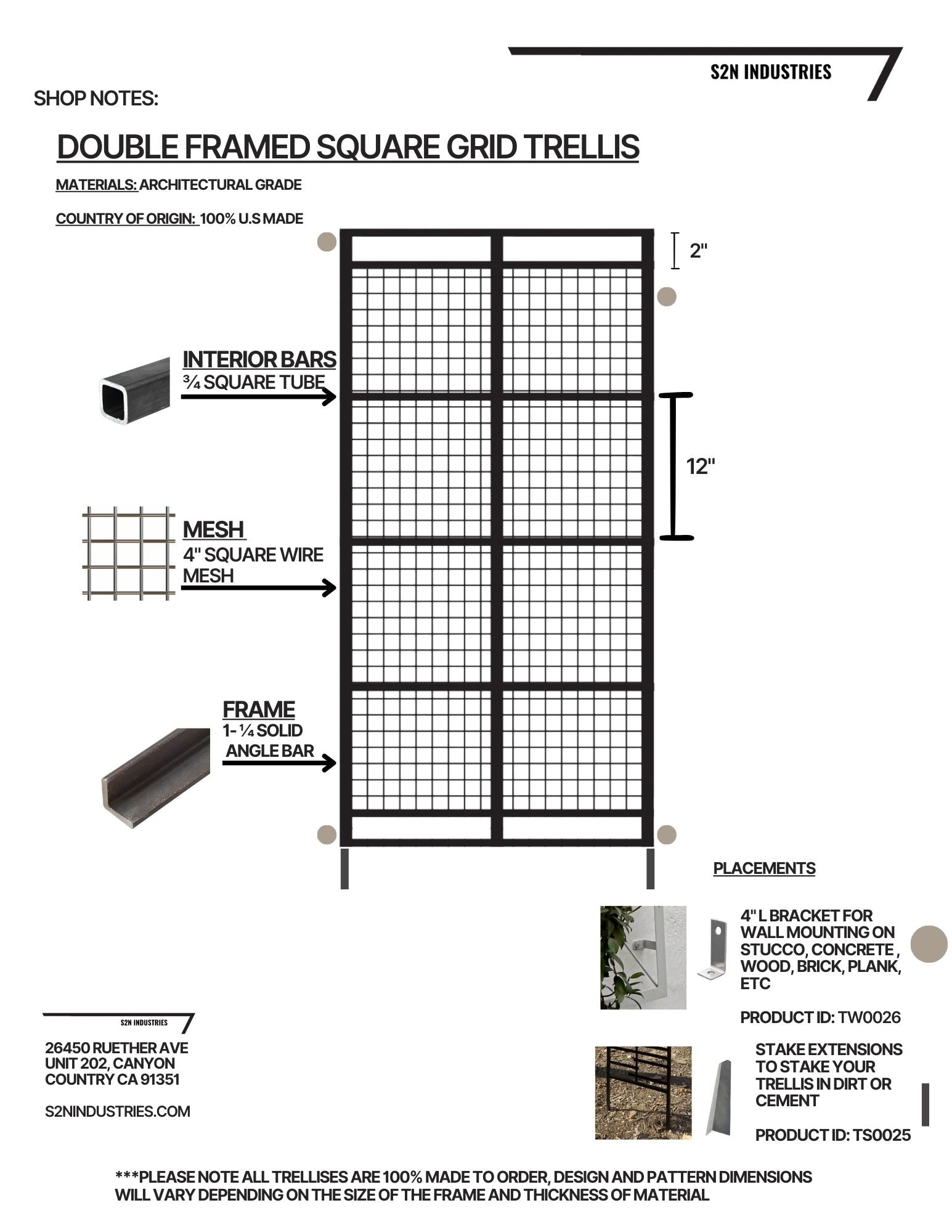 Tall Double Framed Square Grid Trellis