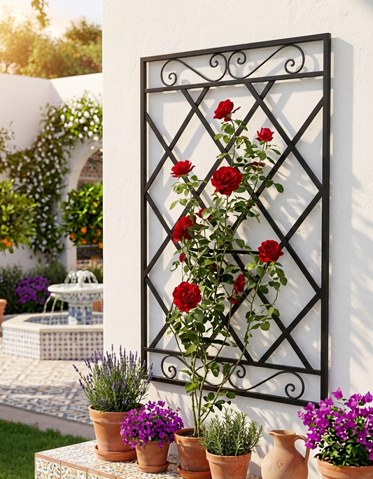 Ornamental Steel Diamond Scroll Wall Trellis