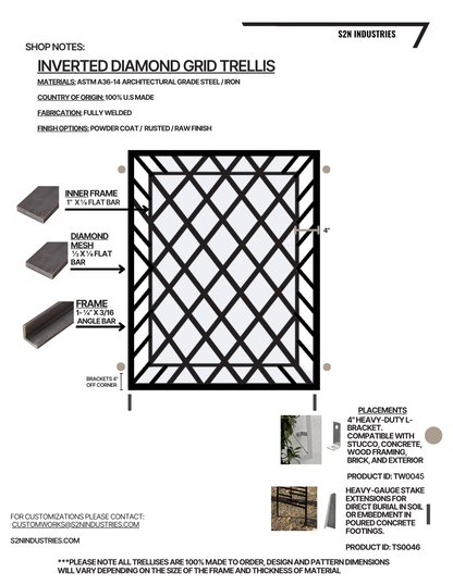 Inverted Diamond Grid Wall Trellis