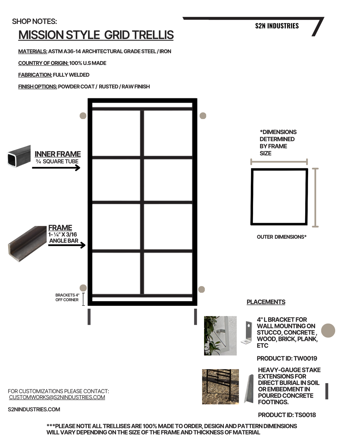 Mission Style Square Grid Stand Alone Trellis