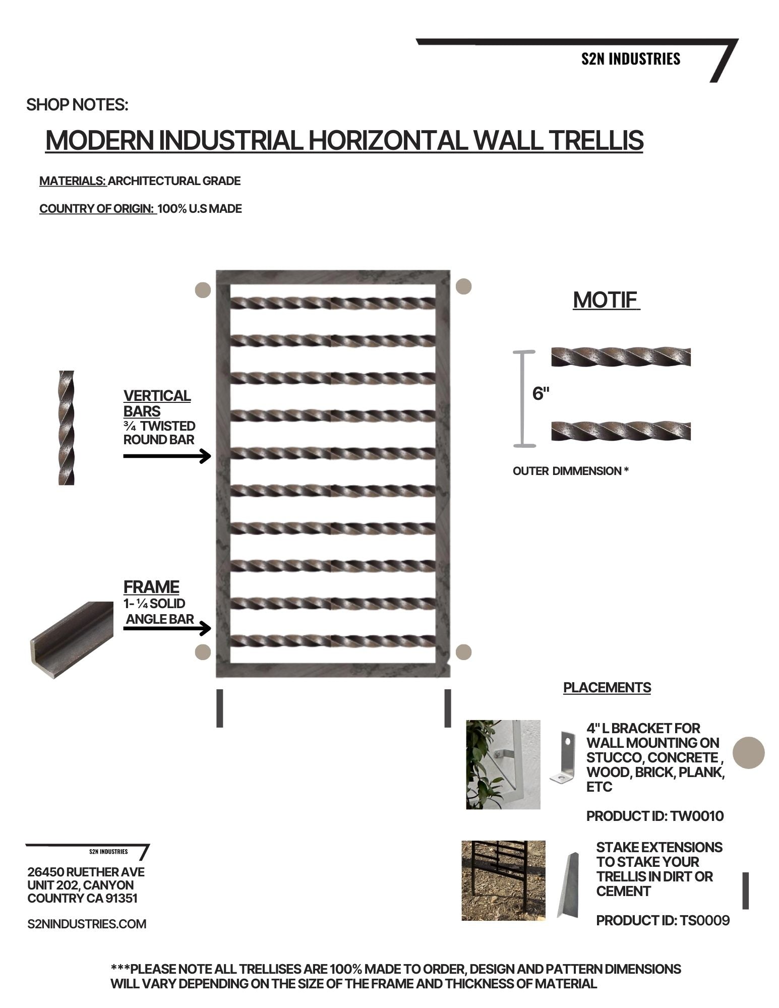 Industrial Modern Horizontal Wall Trellis