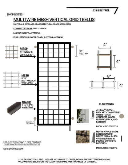 Rustic Rectangular Lattice Wall Mounted Trellis
