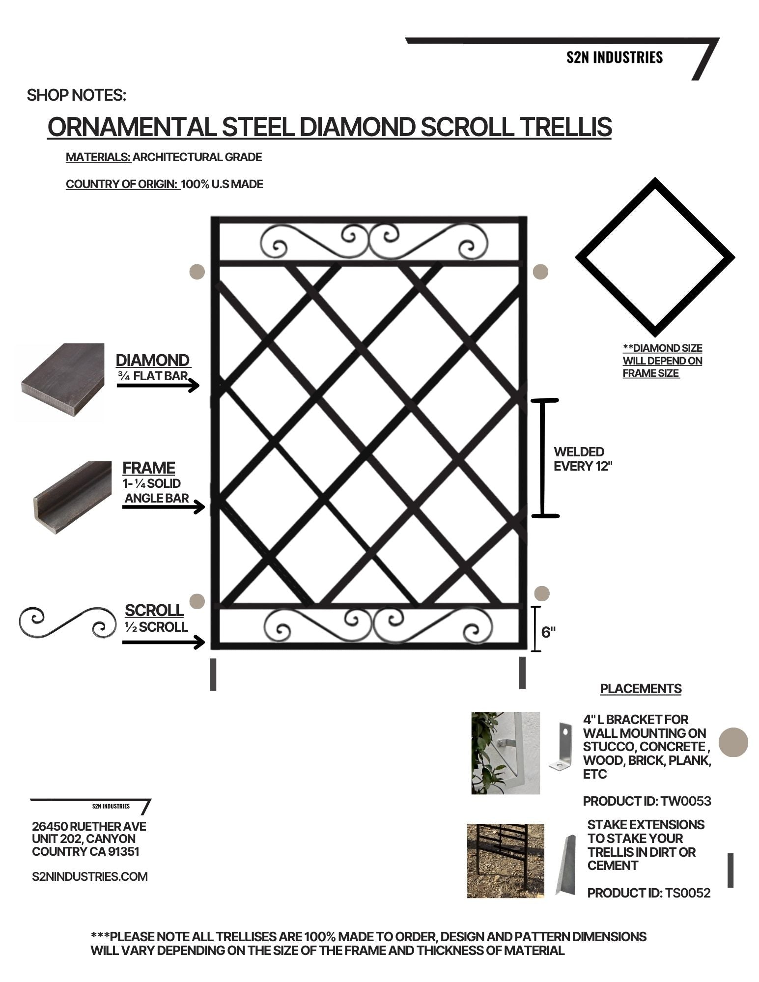 Steel Diamond Ornamental Scroll Trellis