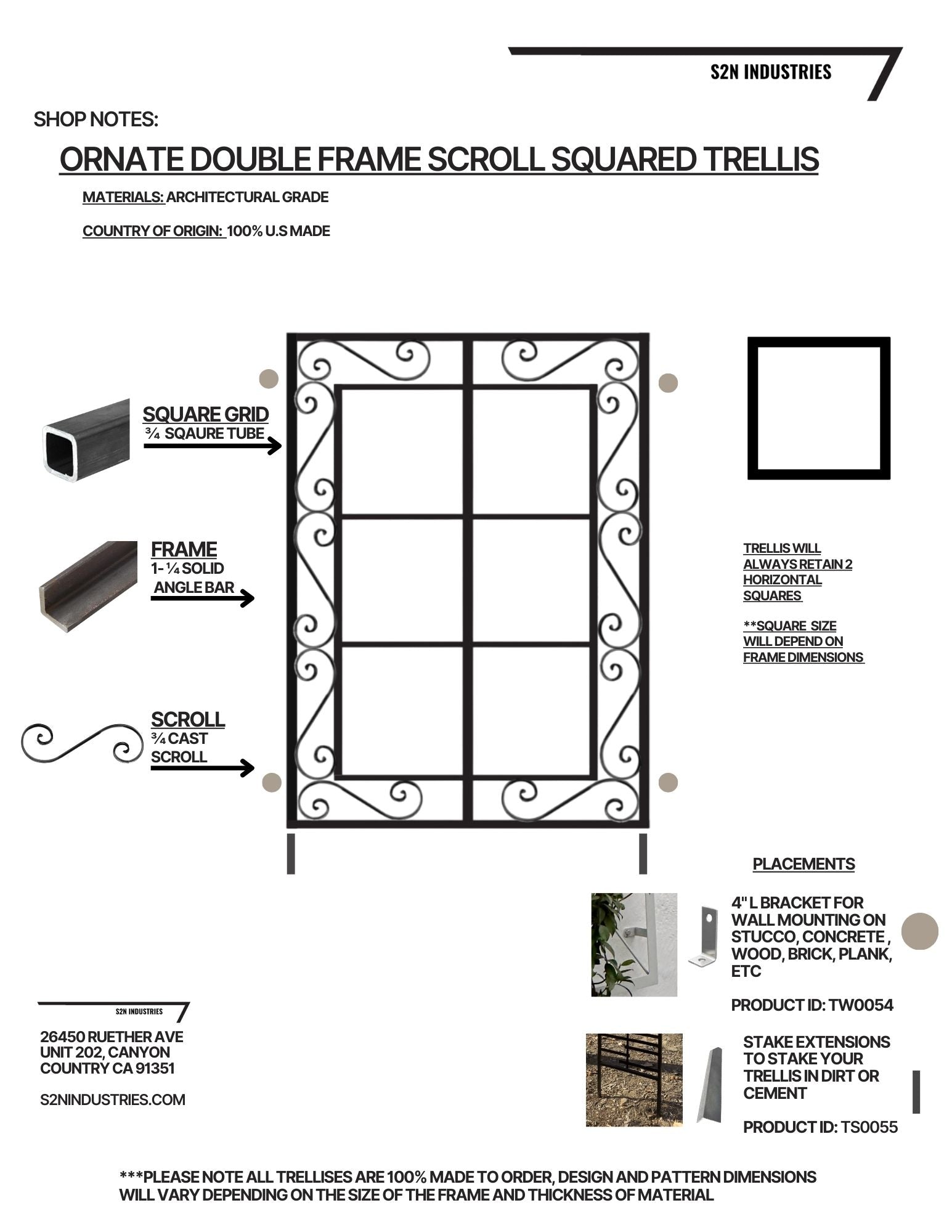 Double Frame Ornate Scroll Squared Trellis