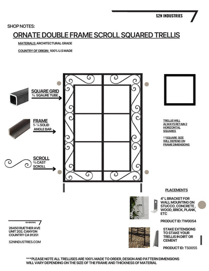 Double Frame Ornate Scroll Squared Trellis