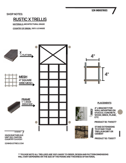 Rustic X Style Planter Trellis Wall Mounted
