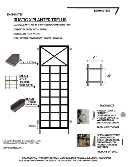 Rustic X Style Planter Trellis Wall Mounted