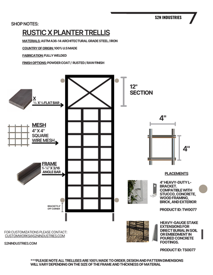 Rustic X Style Planter Trellis Stand Alone