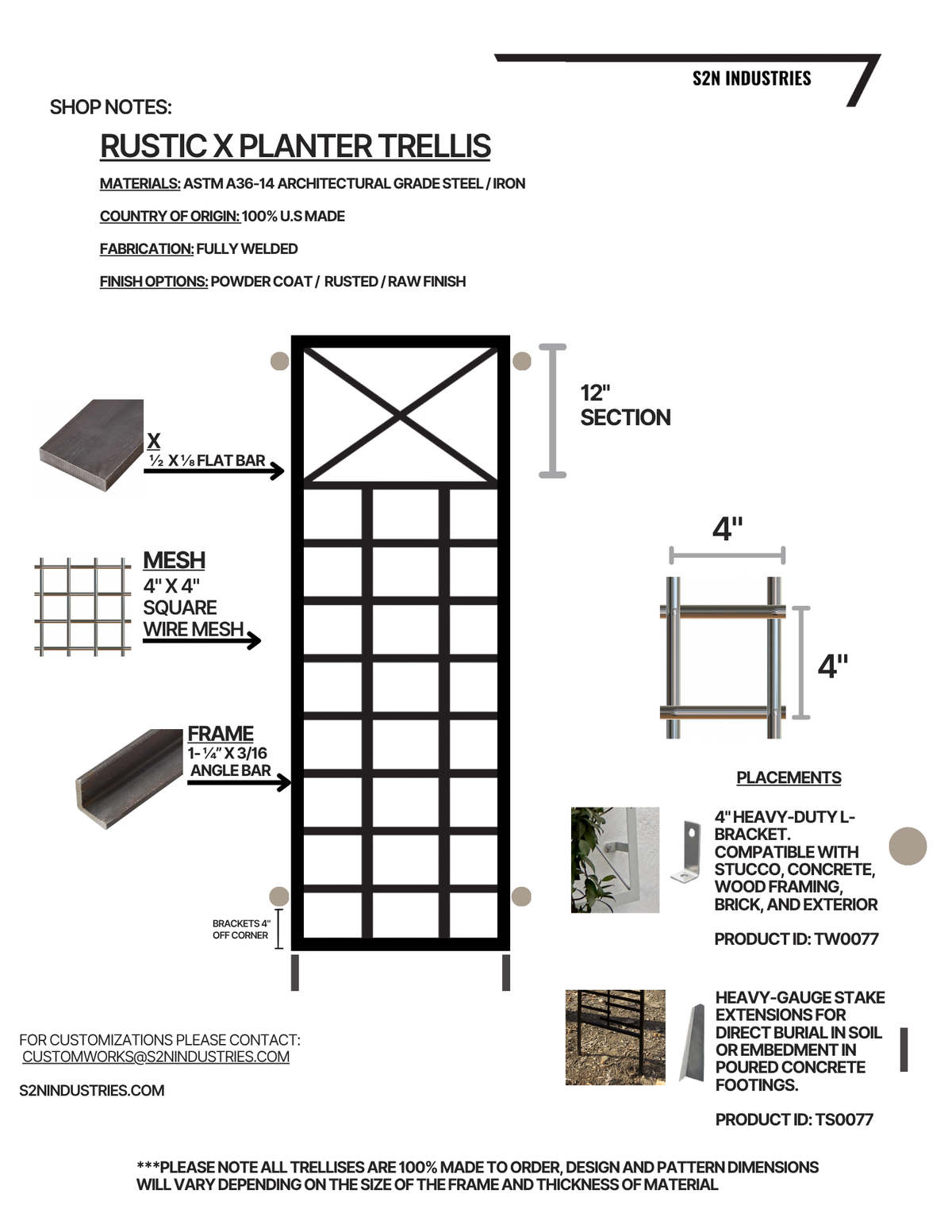 Rustic X Style Planter Trellis Wall Mounted