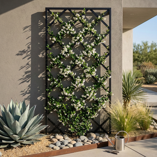 100% Solid Bold Metal Diamond Grid Trellis Fence