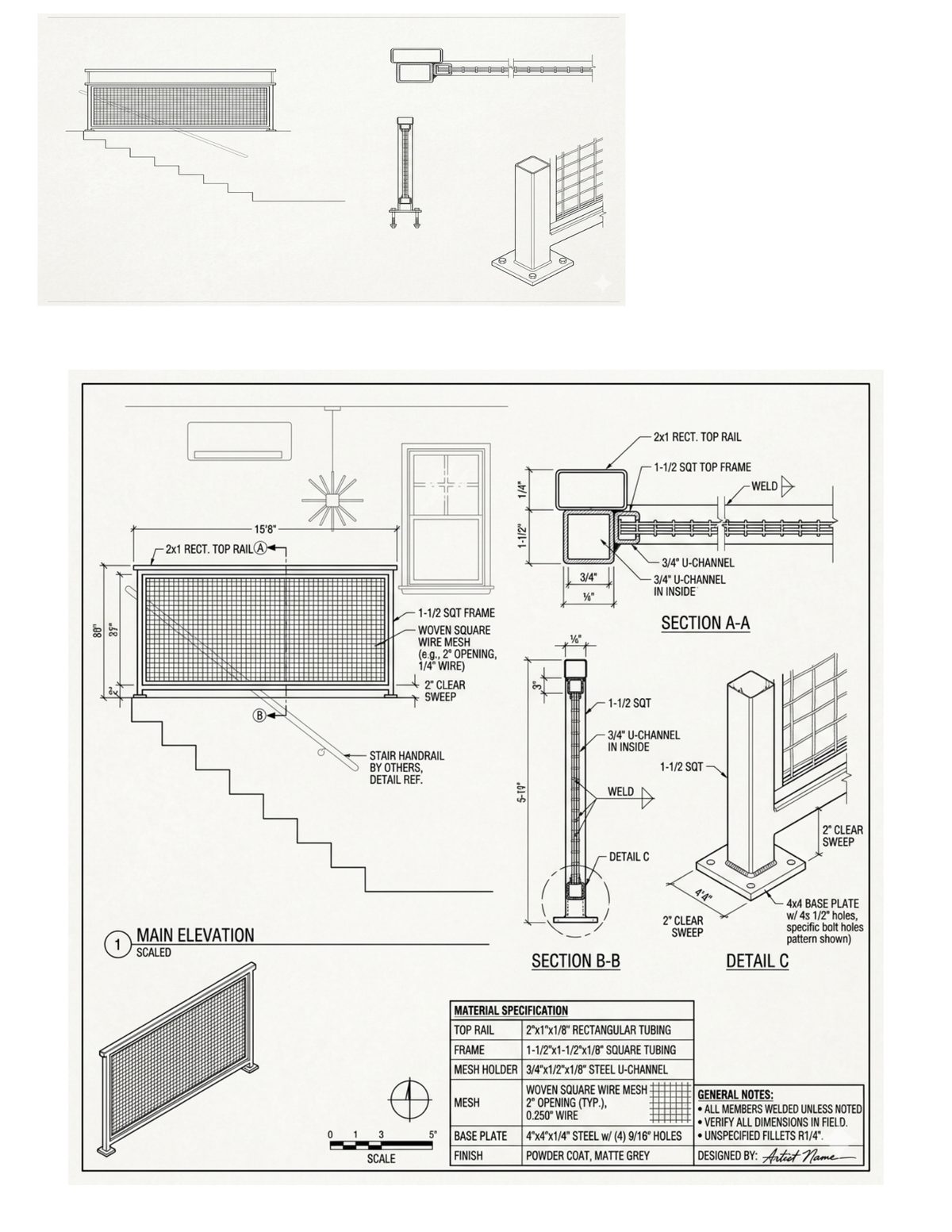 Top-Rail Woven Mesh Railing