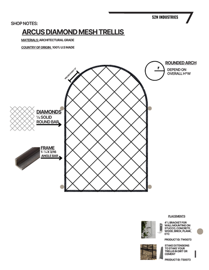 Arcus Diamond Mesh Trellis - Wall Mounted