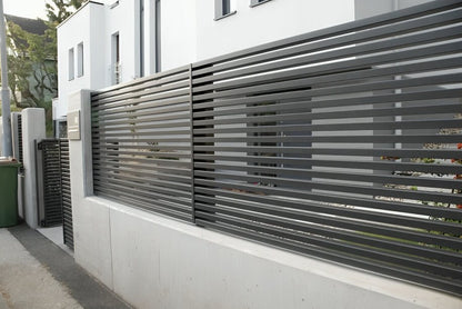 Modern Horizontal Slate Metal Panel Fence