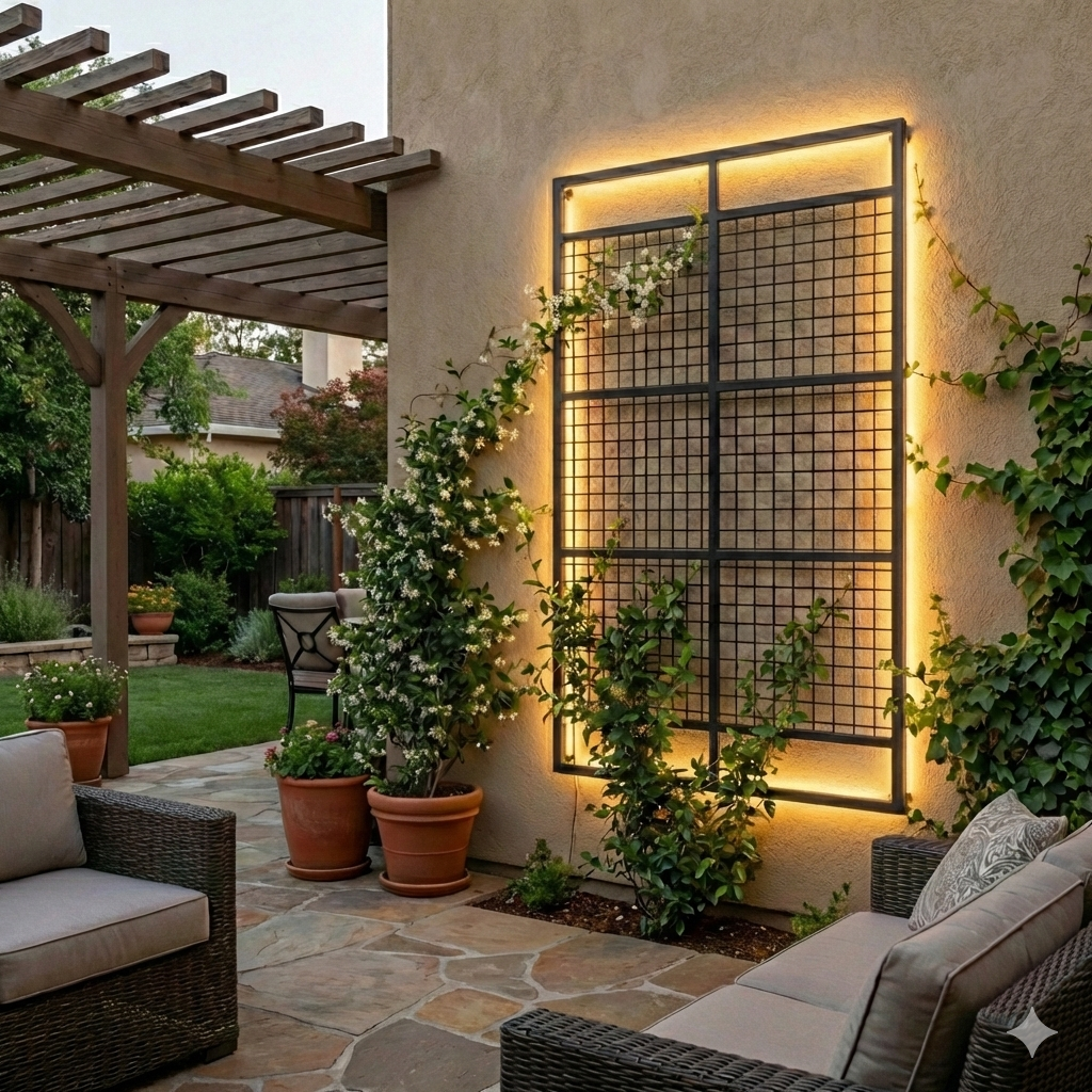Tall Double Framed Square Grid Wall Trellis