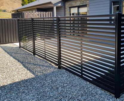 Modern Horizontal Slate Metal Panel Fence