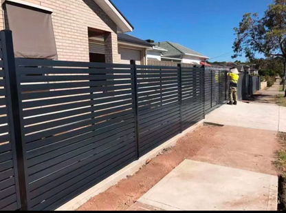Modern Horizontal Slate Metal Panel Fence