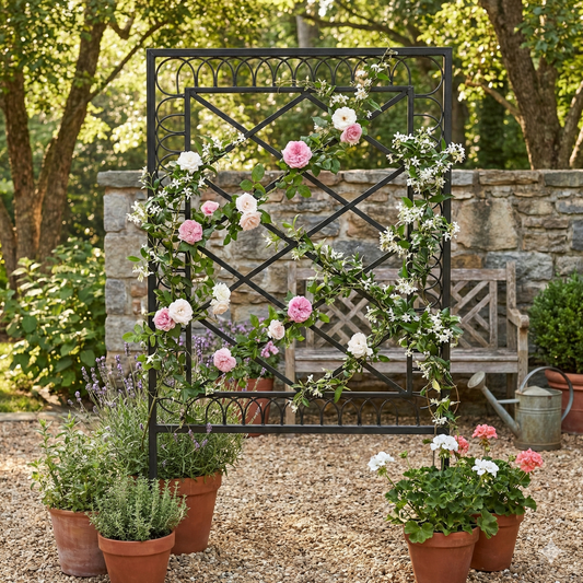 Ornamental Bordered Diamond Grid Trellis Fence
