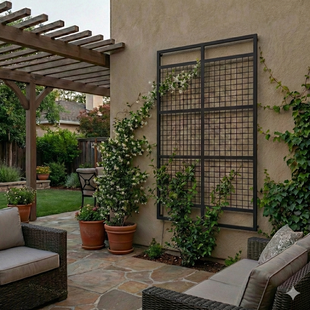 Tall Double Framed Square Grid Wall Trellis
